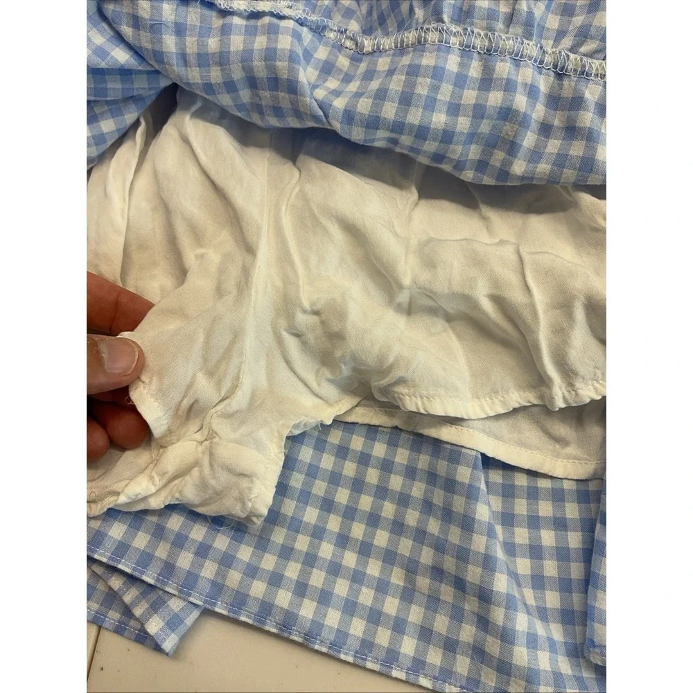 J Marie The‎ Julia Skort size L Blue and white smocked tiered Linen Gingham